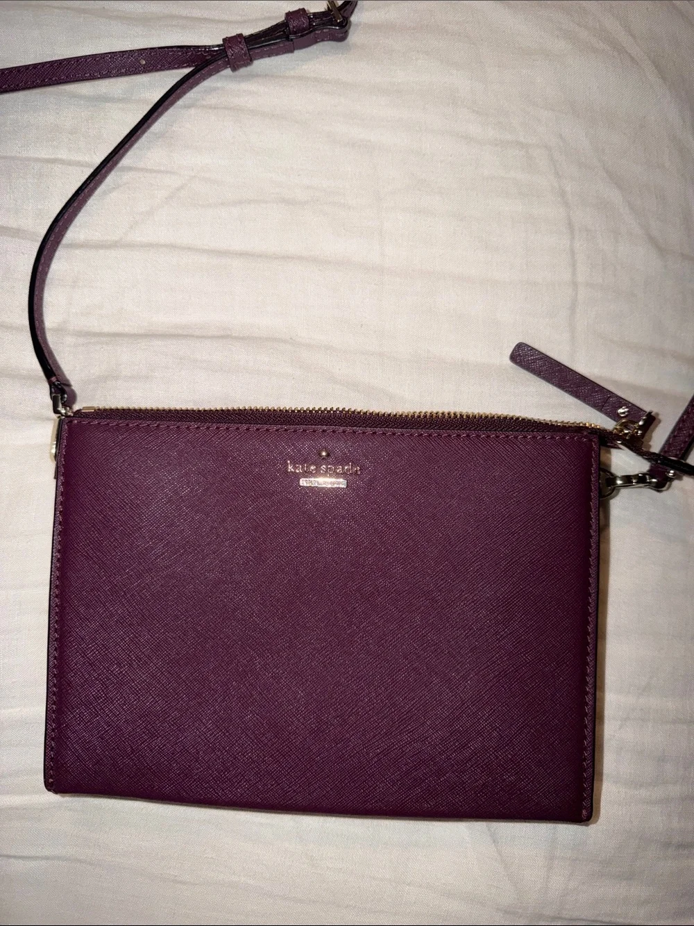 kate spade plum leather crossbody bag with gold hardware